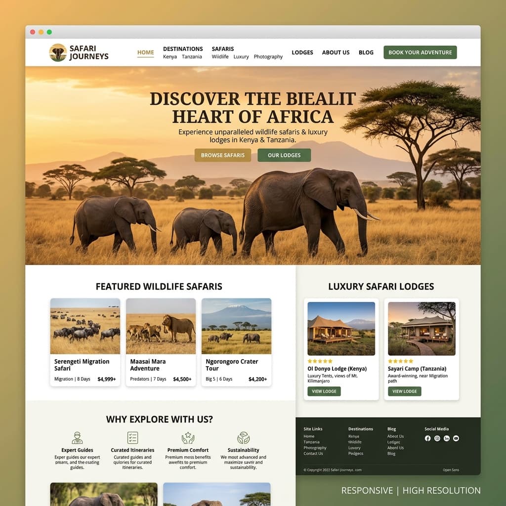 African Safari Tourism Website Development Preview
